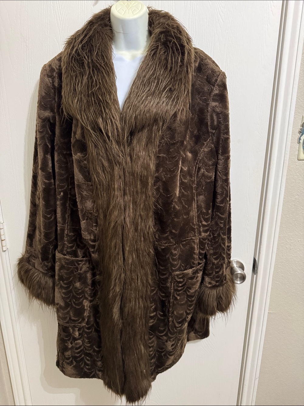 Vintage Brown Faux Fur Mixit Penny Lance Warm Coat Women’s 2X Winter Boho Y2K